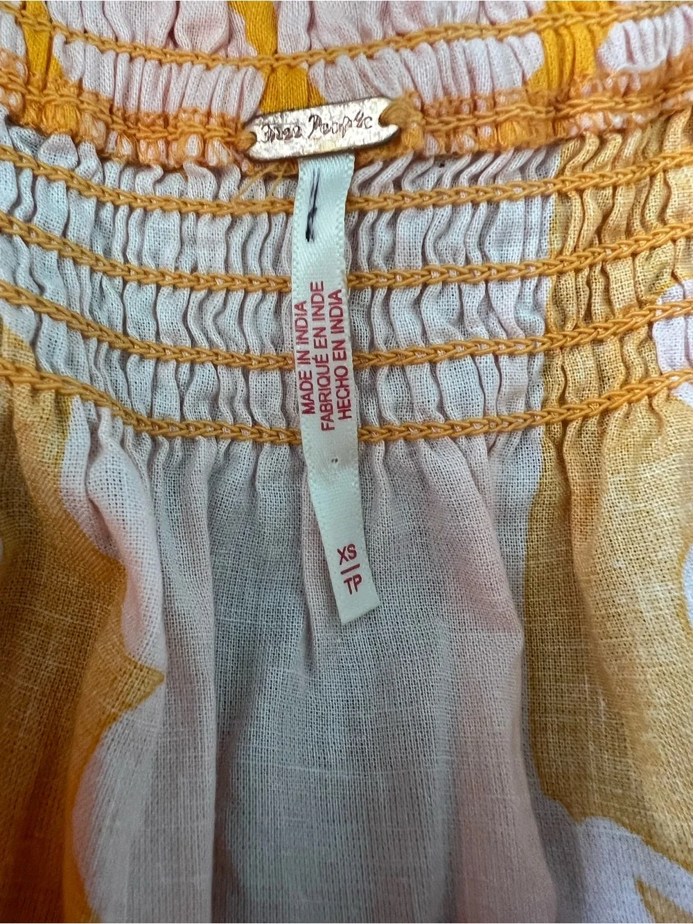 Free People Cotton Puff Sleeve Mila Printed Mini Dress Tangerine Combo Size XS